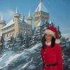 Kerstvrouw Belle bij Kerstman kasteel